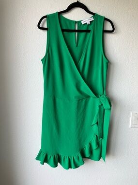 Emma & Michele Emerald Green Sleeveless Wrap Romper Dress with Ruffle Hem